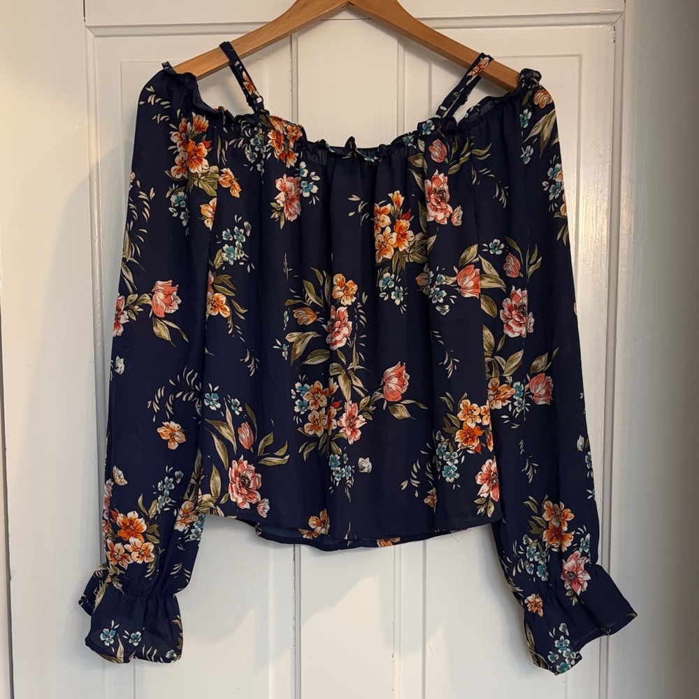 Rue21 Navy Floral Off-Shoulder Blouse with Straps Women’s Size Medium - Picture 6 of 6